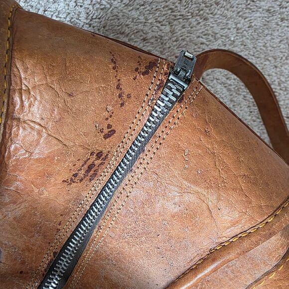 Tooled Leather Weekender Overnight Travel Handcrafted Structured Travel Bag Tan - Picture 9 of 16